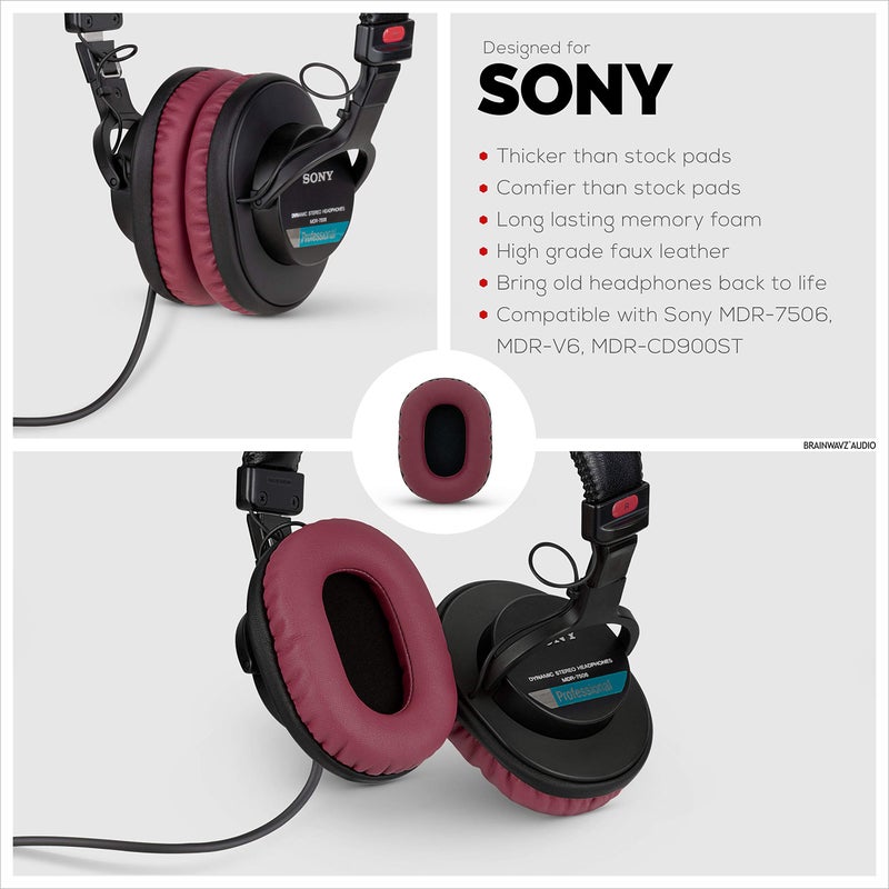 Brainwavz Replacement Earpads for Sony MDR 7506, V6, CD900ST, Memory Foam Ear Pad & Suitable for Other On Ear Headphones, Dark Red - Image 3